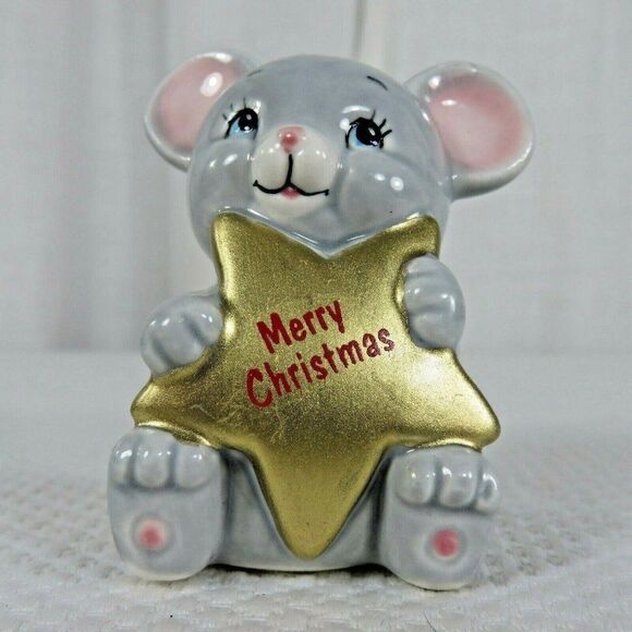 Vintage 80s Russ Berrie Merry Christmas Mouse Star Figurine - Picture 1 of 6
